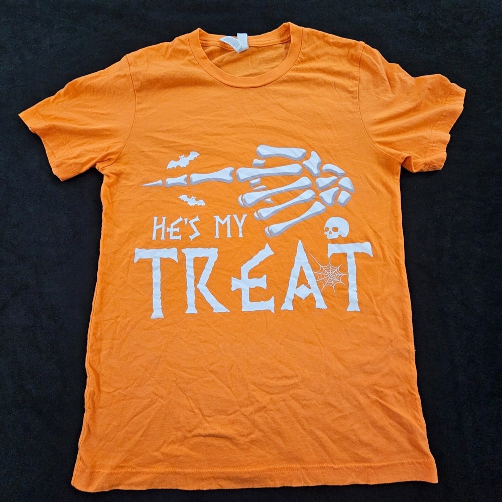 He's My Treat Halloween Skeleton‎ Orange Short Sleeve Cotton T-Shirt Men's M